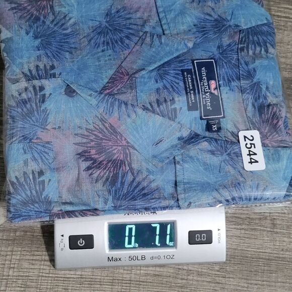 Vineyard Vines Tropical Leaf Print Short Sleeve Cabana Shirt Blue Men’s Size XS - Picture 13 of 13